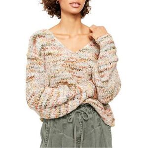 Free People Highland V-Neck Sweater in Mendocino Combo Size Small Oversized